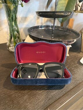 Gucci GG1136SA Black & Gold Sunglasses with Blue Velvet Case